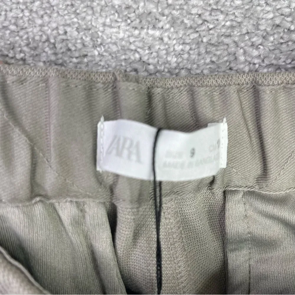 Zara Pants Unisex Kids 9 Gray Knit Slim Leg Pleated Elastic Waist Lightweight